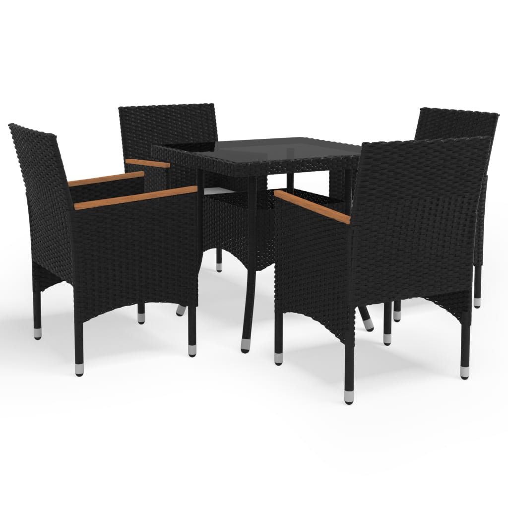 Set Mobilier Grădină, 5 Piese, Negru, Poliratan, Lemn Acacia