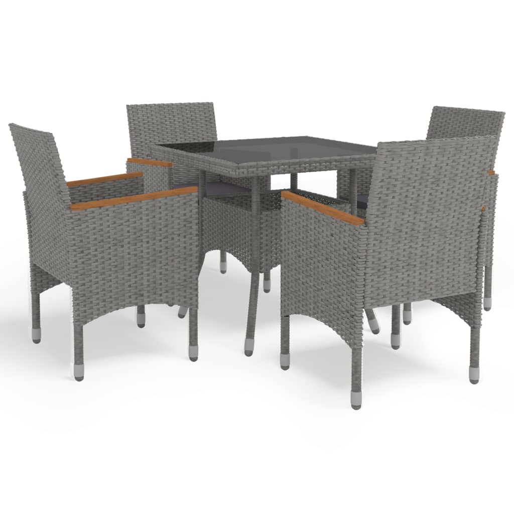 Set Mobilier Grădină, 5 Piese, Negru, Poliratan, Lemn Acacia