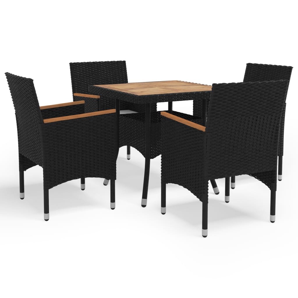 Set Mobilier Grădină, 5 Piese, Negru, Poliratan, Lemn Acacia