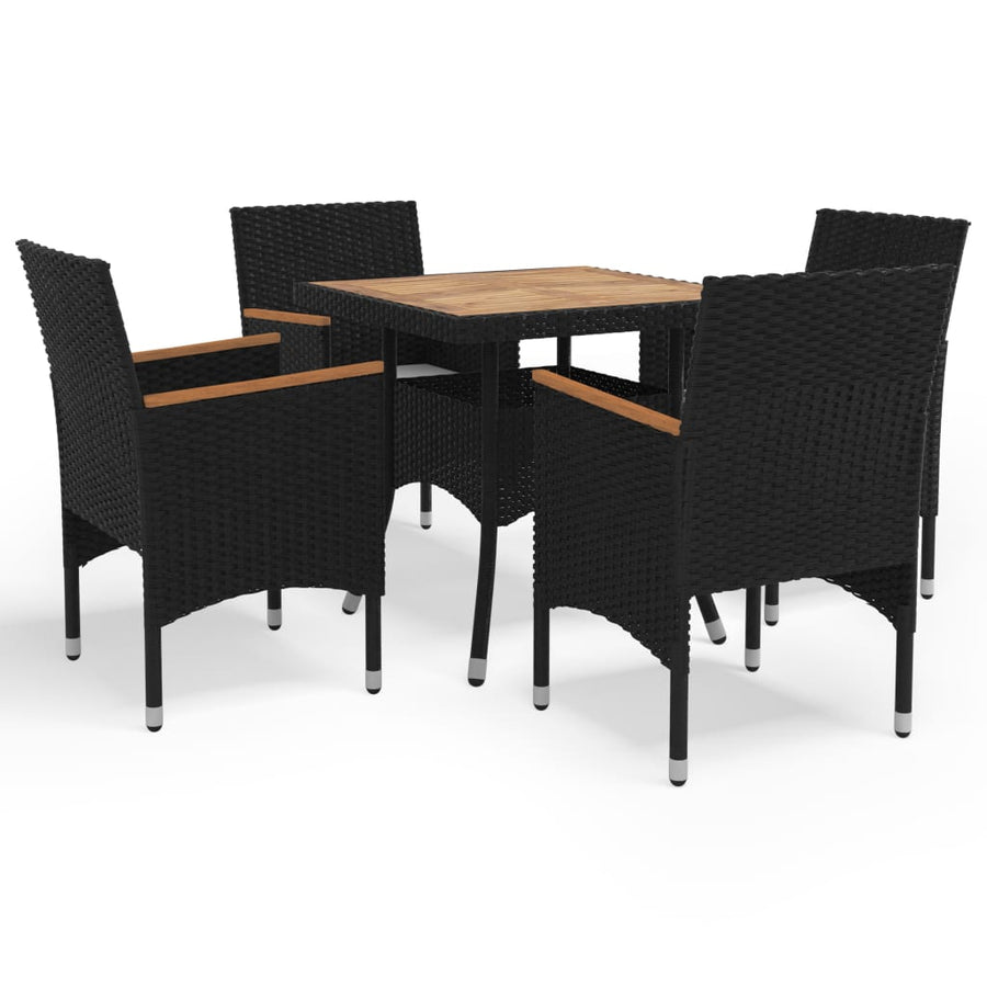 Set Mobilier Grădină, 5 Piese, Negru, Poliratan, Lemn Acacia