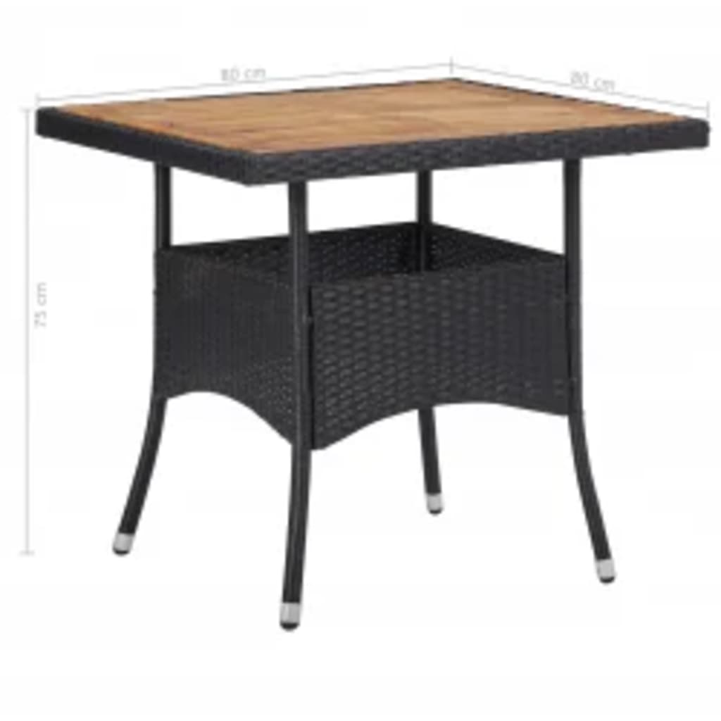 Set Mobilier Grădină, 5 Piese, Negru, Poliratan, Lemn Acacia