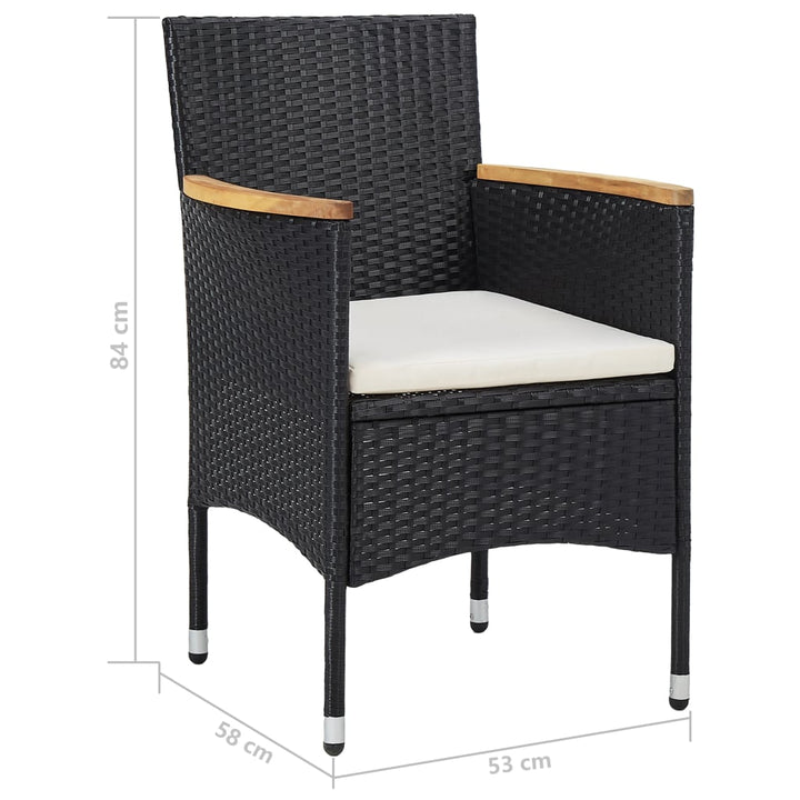 Set Mobilier Grădină, 5 Piese, Negru, Poliratan, Lemn Acacia