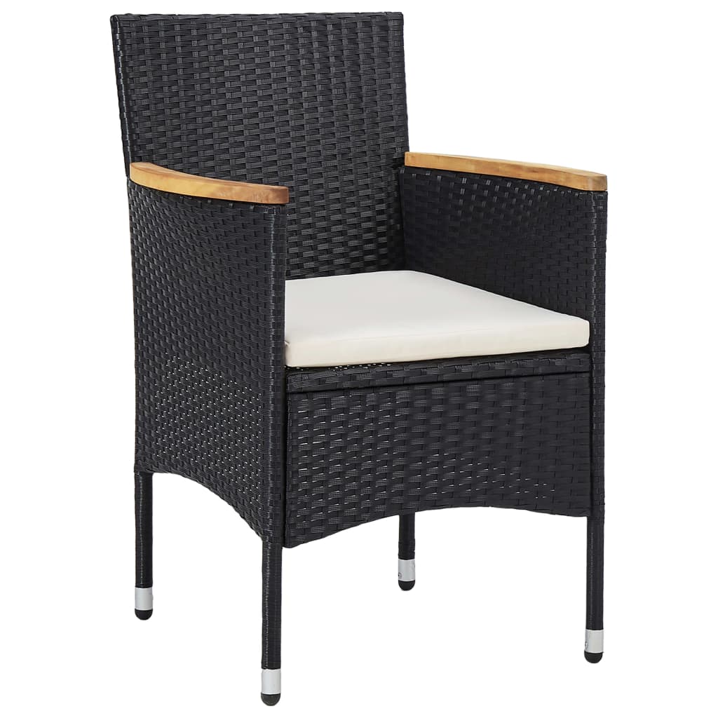Set Mobilier Grădină, 5 Piese, Negru, Poliratan, Lemn Acacia
