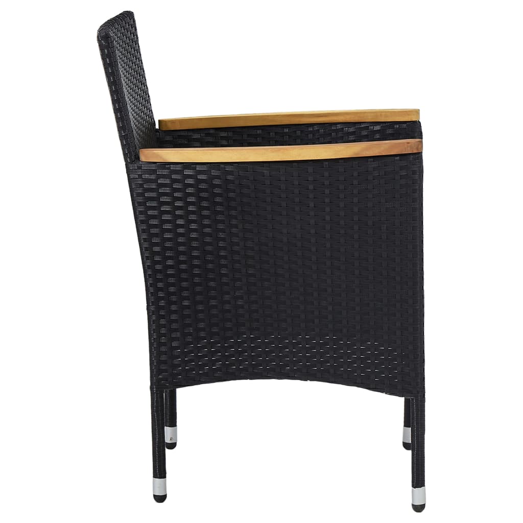 Set Mobilier Grădină, 5 Piese, Negru, Poliratan, Lemn Acacia