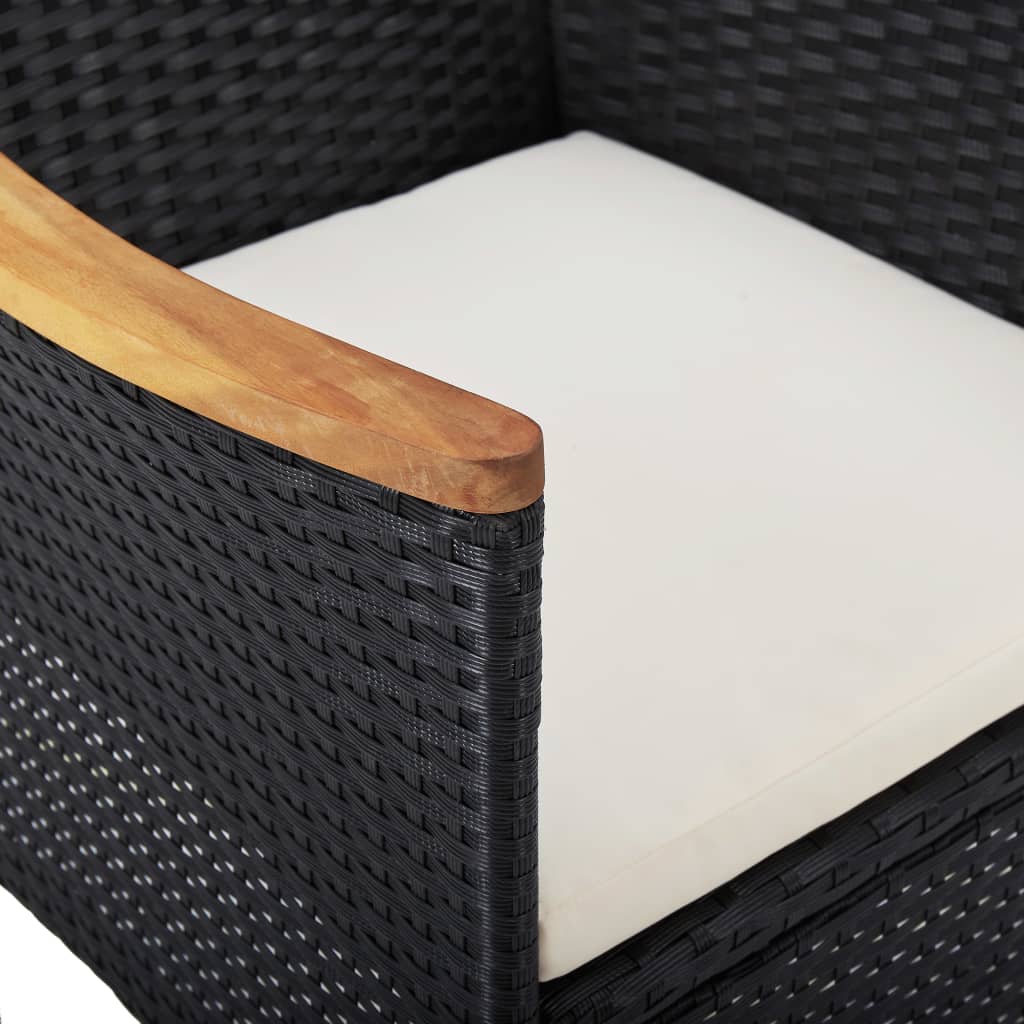 Set Mobilier Grădină, 5 Piese, Negru, Poliratan, Lemn Acacia