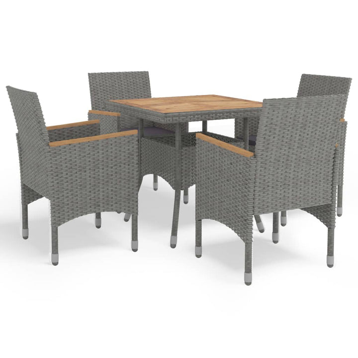 Set Mobilier Grădină, 5 Piese, Negru, Poliratan, Lemn Acacia