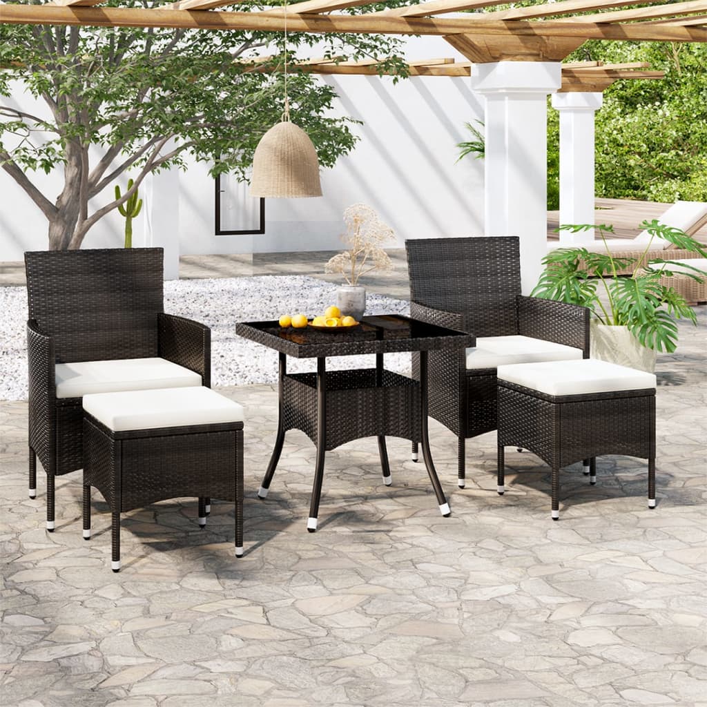 Set Mobilier Grădină, 5 Piese, Gri, Poliratan Și Lemn Acacia