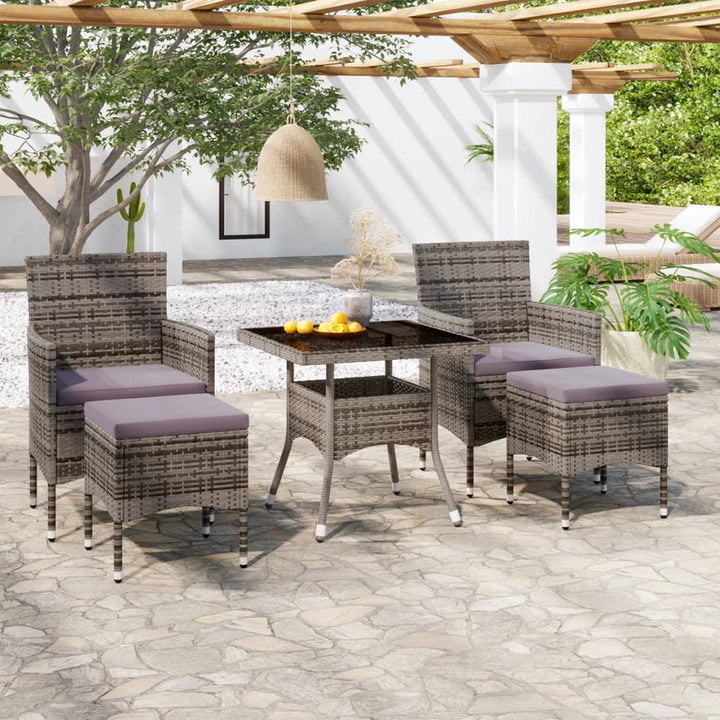 Set Mobilier Grădină, 5 Piese, Gri, Poliratan Și Lemn Acacia