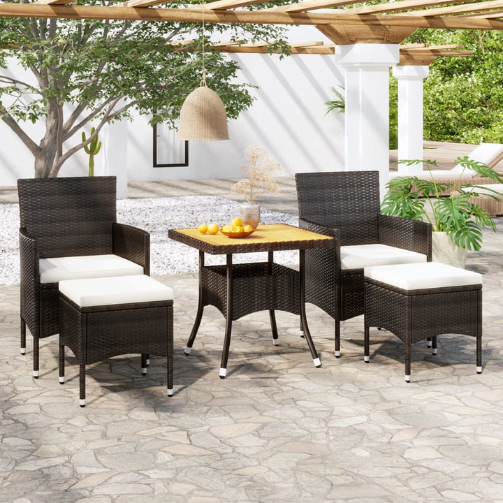 Set Mobilier Grădină, 5 Piese, Gri, Poliratan Și Lemn Acacia