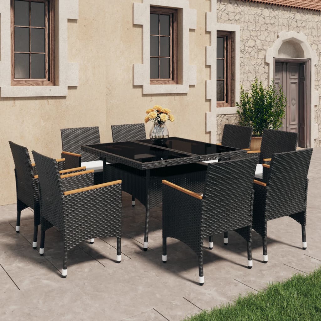 Set Mobilier Grădină, 5 Piese, Negru, Poliratan, Lemn Acacia