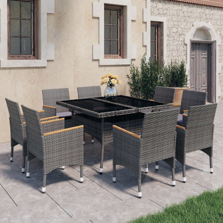 Set Mobilier Grădină, 5 Piese, Negru, Poliratan, Lemn Acacia