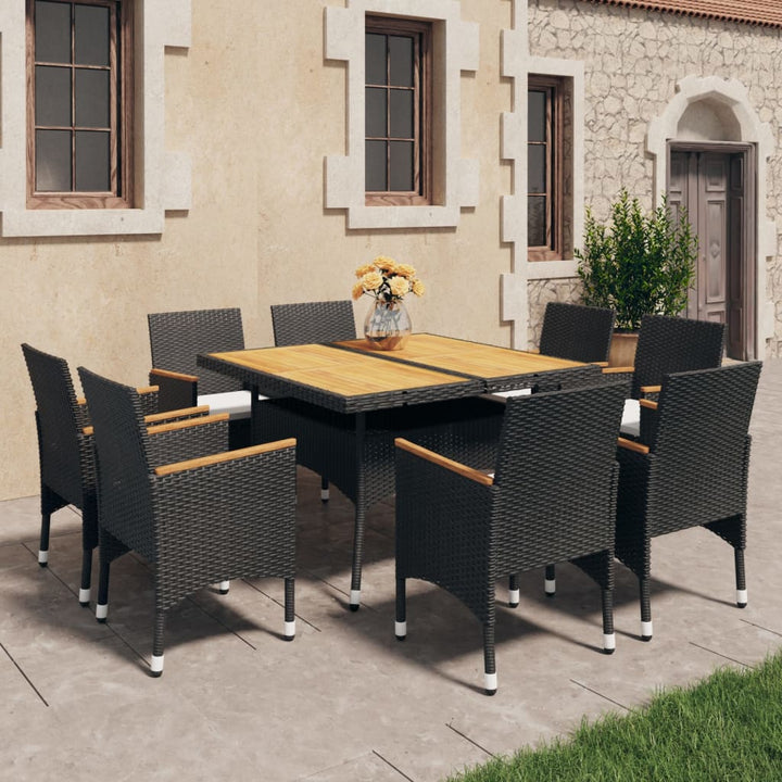Set Mobilier Grădină, 5 Piese, Negru, Poliratan, Lemn Acacia