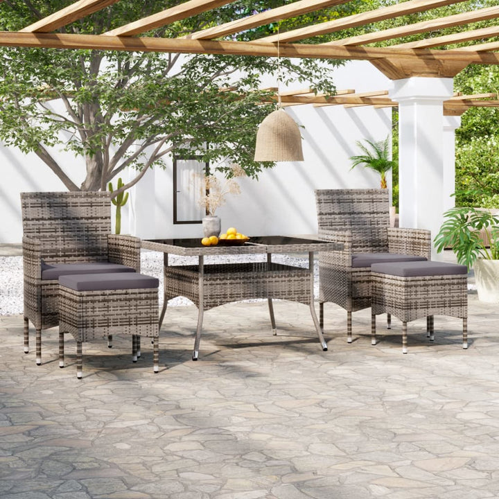 Set Mobilier Grădină, 5 Piese, Gri, Poliratan Și Lemn Acacia