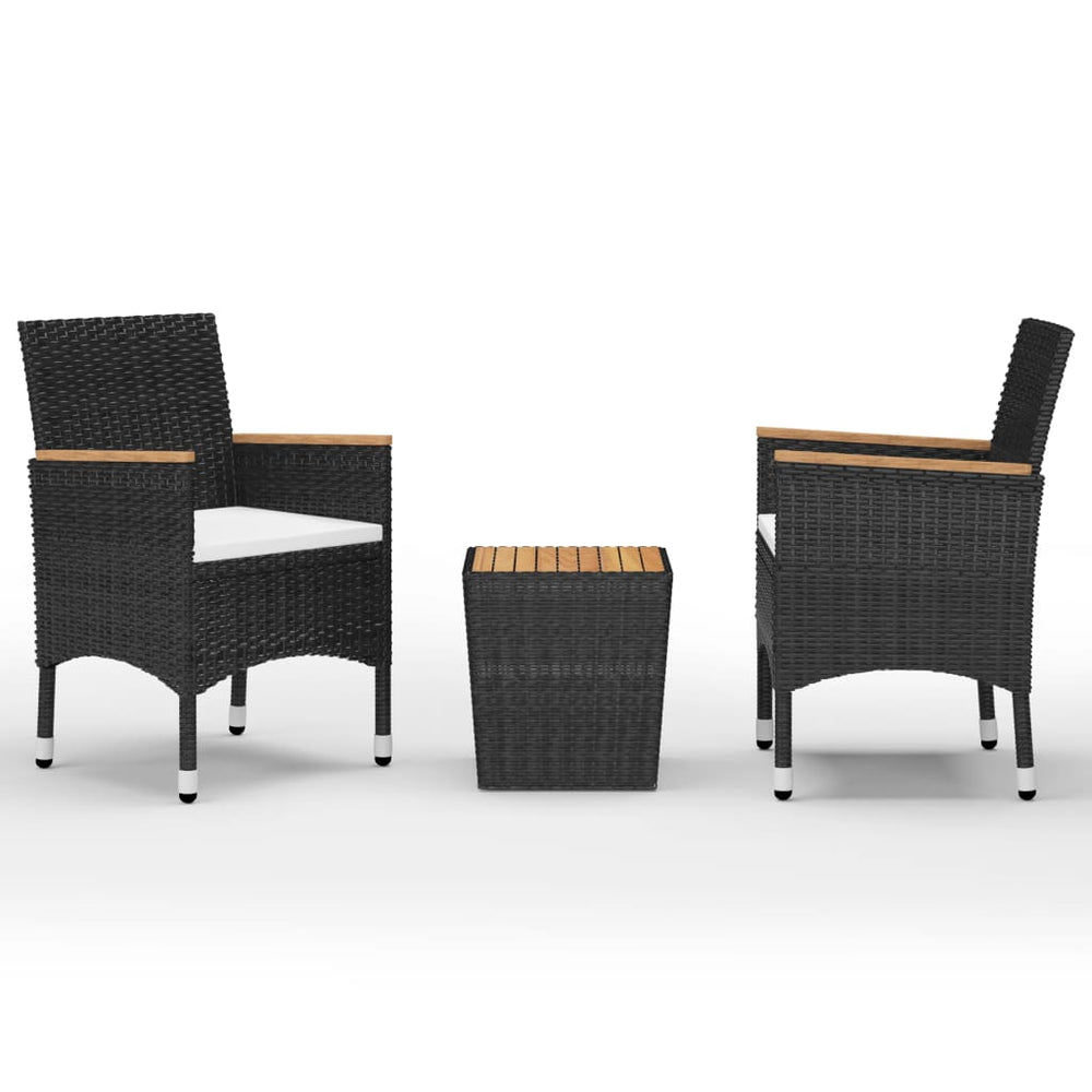 Set Mobilier Bistro, 3 Piese, Negru, Poliratan/Lemn De Acacia