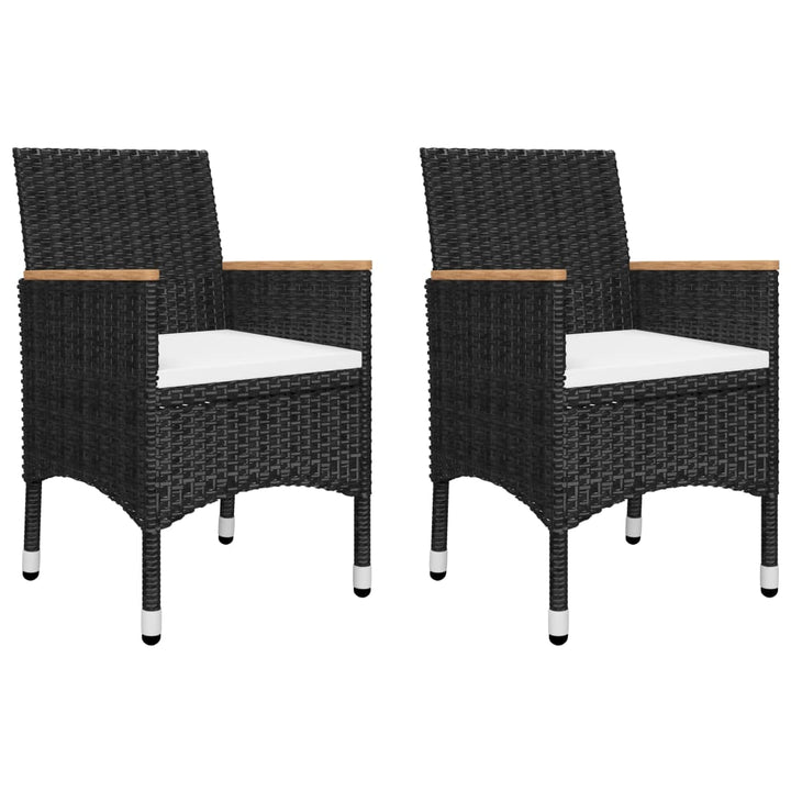 Set Mobilier Bistro, 3 Piese, Negru, Poliratan/Lemn De Acacia