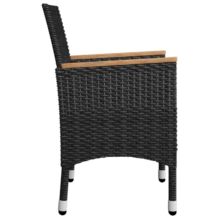 Set Mobilier Bistro, 3 Piese, Negru, Poliratan/Lemn De Acacia
