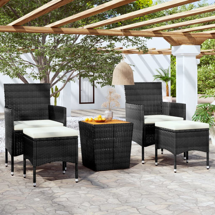 Set Mobilier Bistro, 3 Piese, Negru, Poliratan/Lemn De Acacia