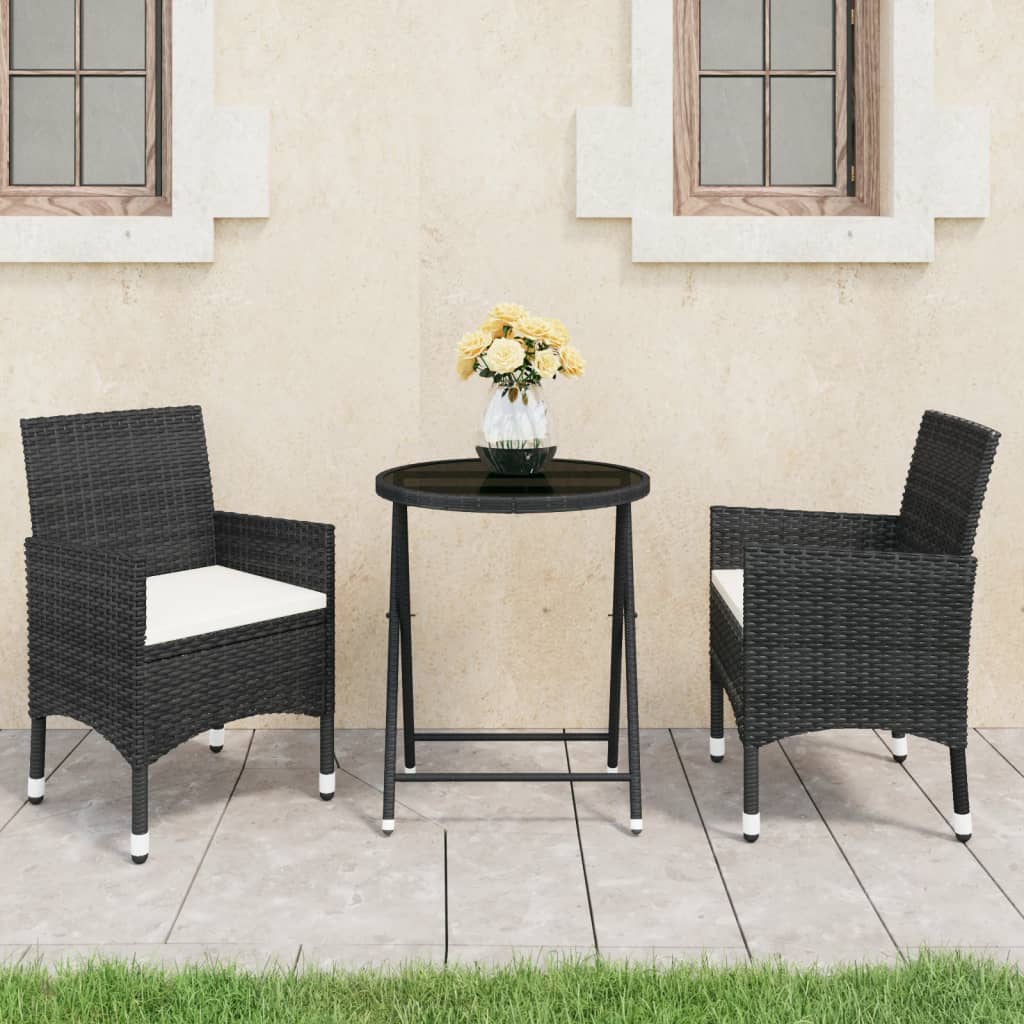 Set Mobilier Bistro Grădină 3 Piese Negru Poliratan Și Sticlă