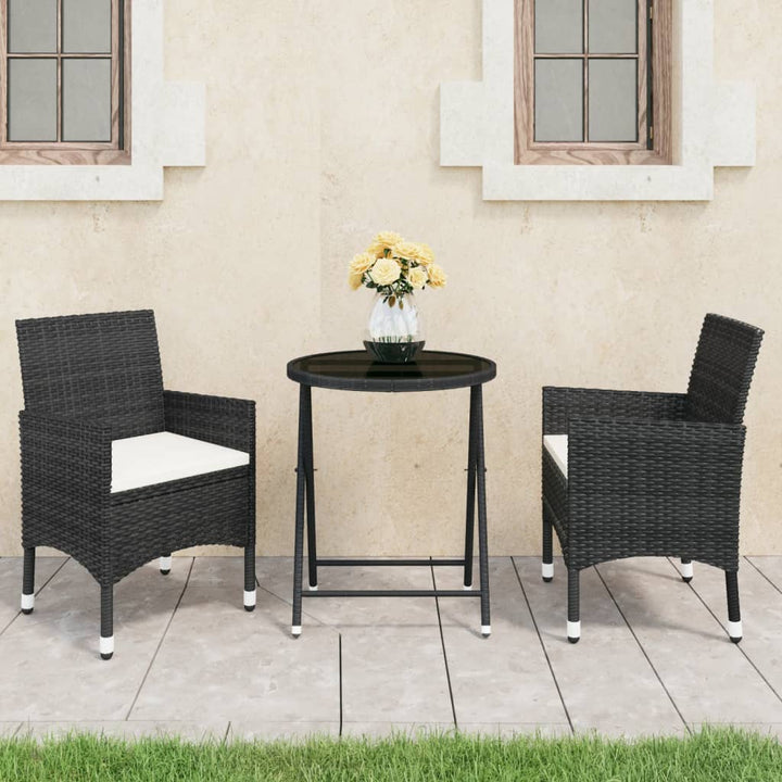 Set Mobilier Bistro Grădină 3 Piese Negru Poliratan Și Sticlă