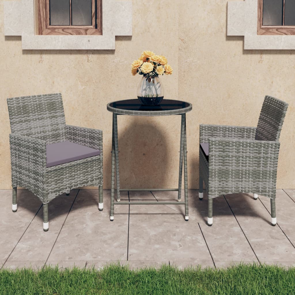 Set Mobilier Bistro Grădină 3 Piese Negru Poliratan Și Sticlă