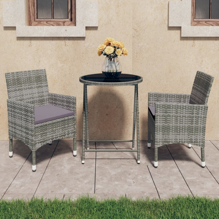 Set Mobilier Bistro Grădină 3 Piese Negru Poliratan Și Sticlă