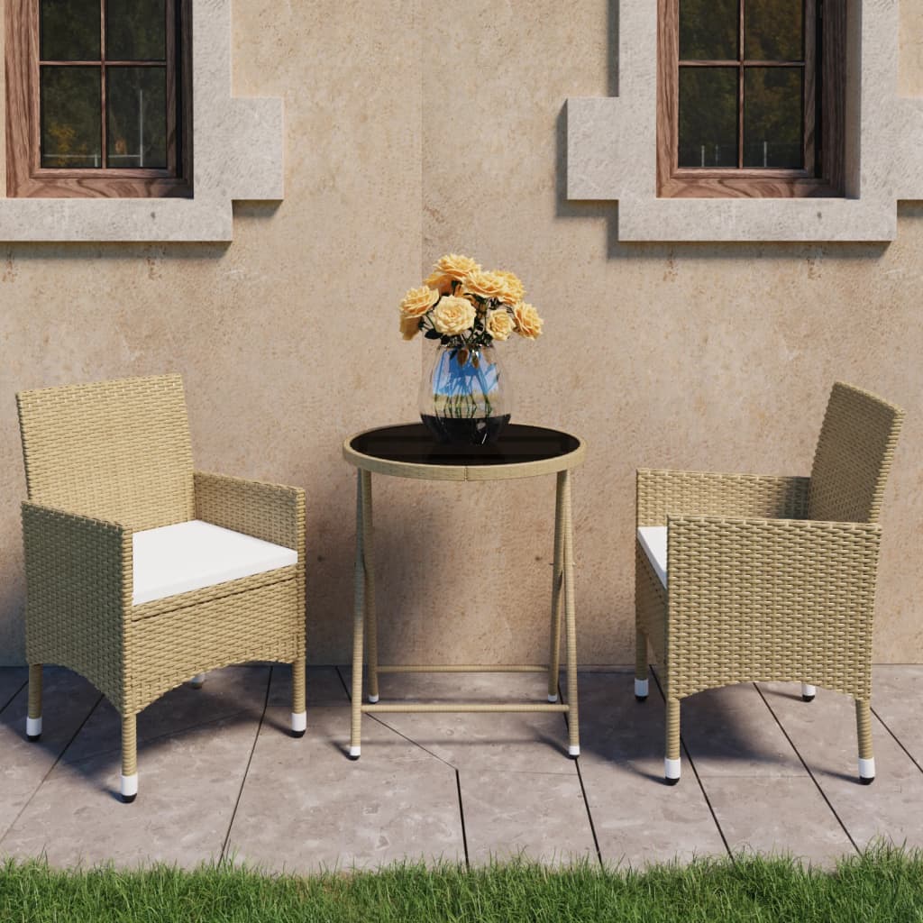 Set Mobilier Bistro Grădină 3 Piese Negru Poliratan Și Sticlă