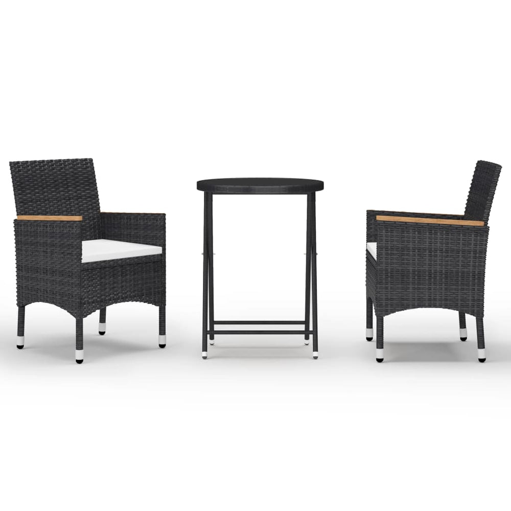 Set Mobilier Bistro Grădină 3 Piese Negru Poliratan Și Sticlă