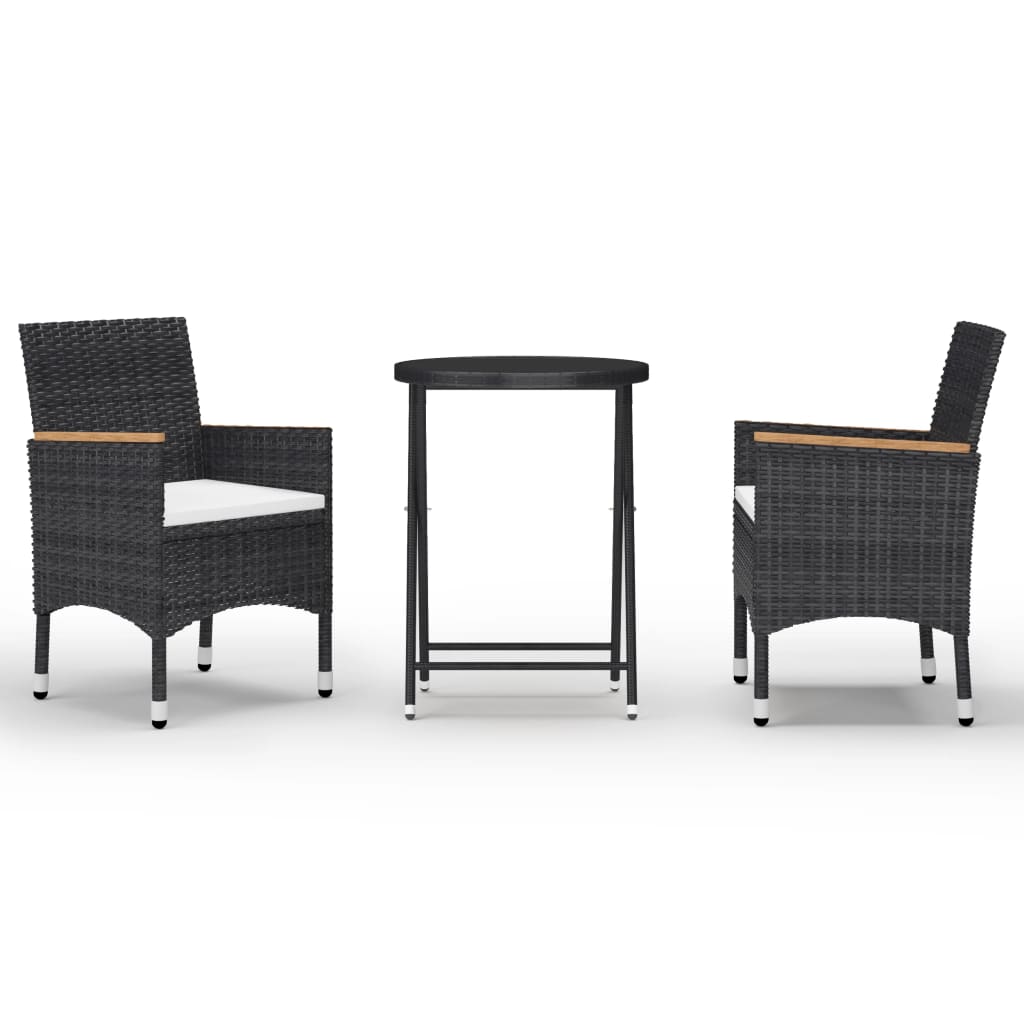 Set Mobilier Bistro Grădină 3 Piese Negru Poliratan Și Sticlă