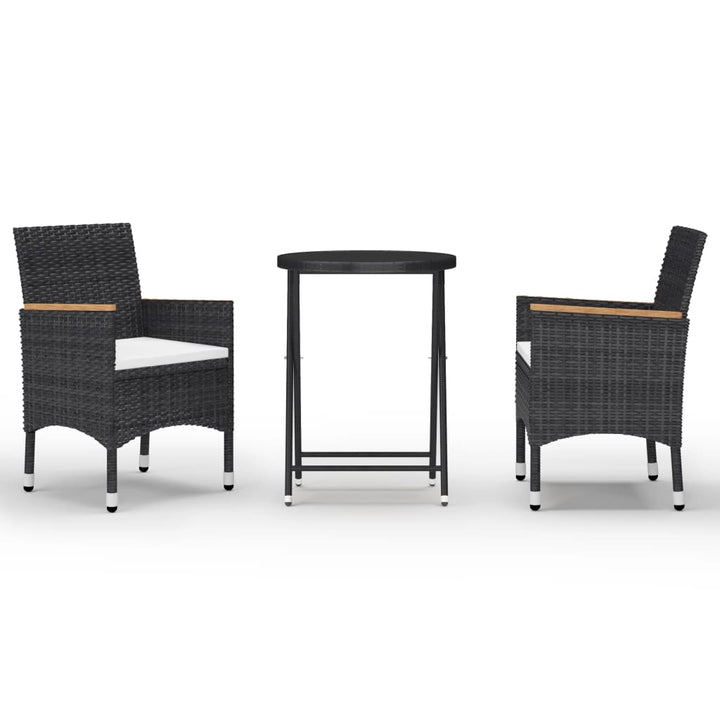 Set Mobilier Bistro Grădină 3 Piese Negru Poliratan Și Sticlă