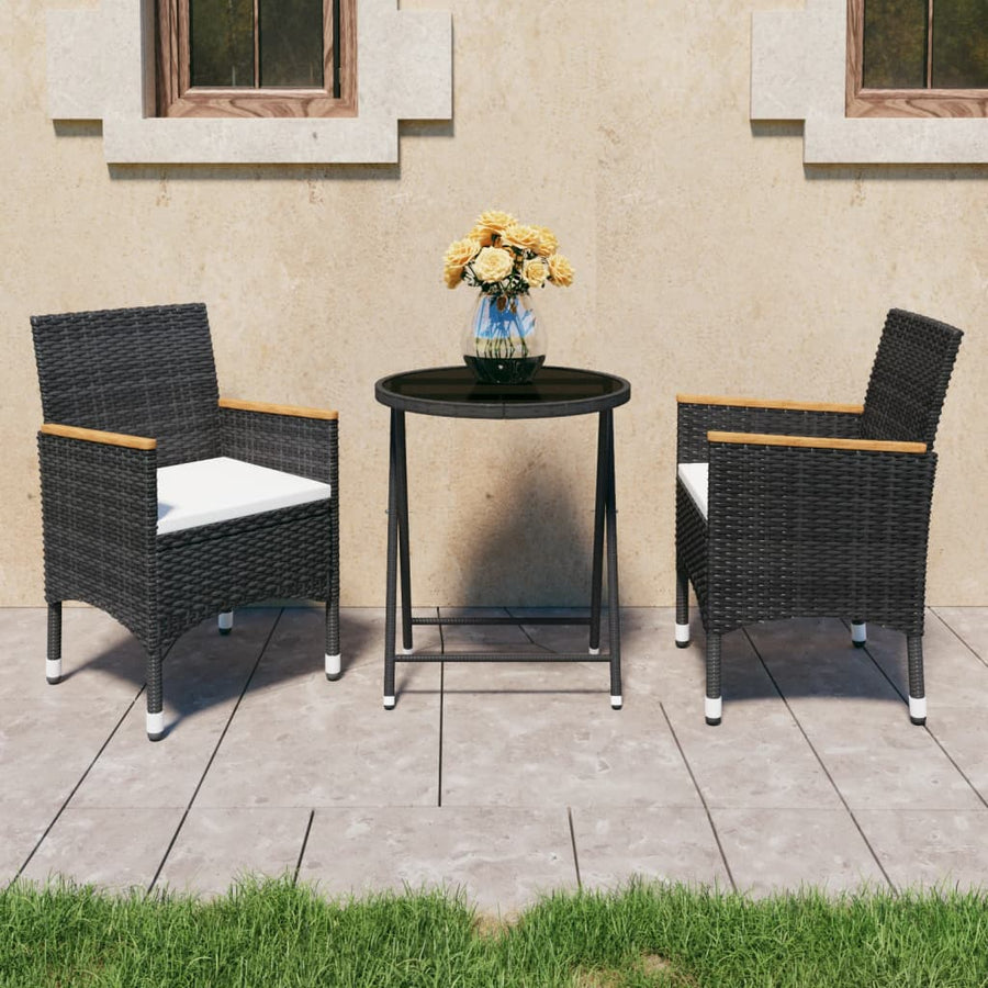 Set Mobilier Bistro Grădină 3 Piese Negru Poliratan Și Sticlă