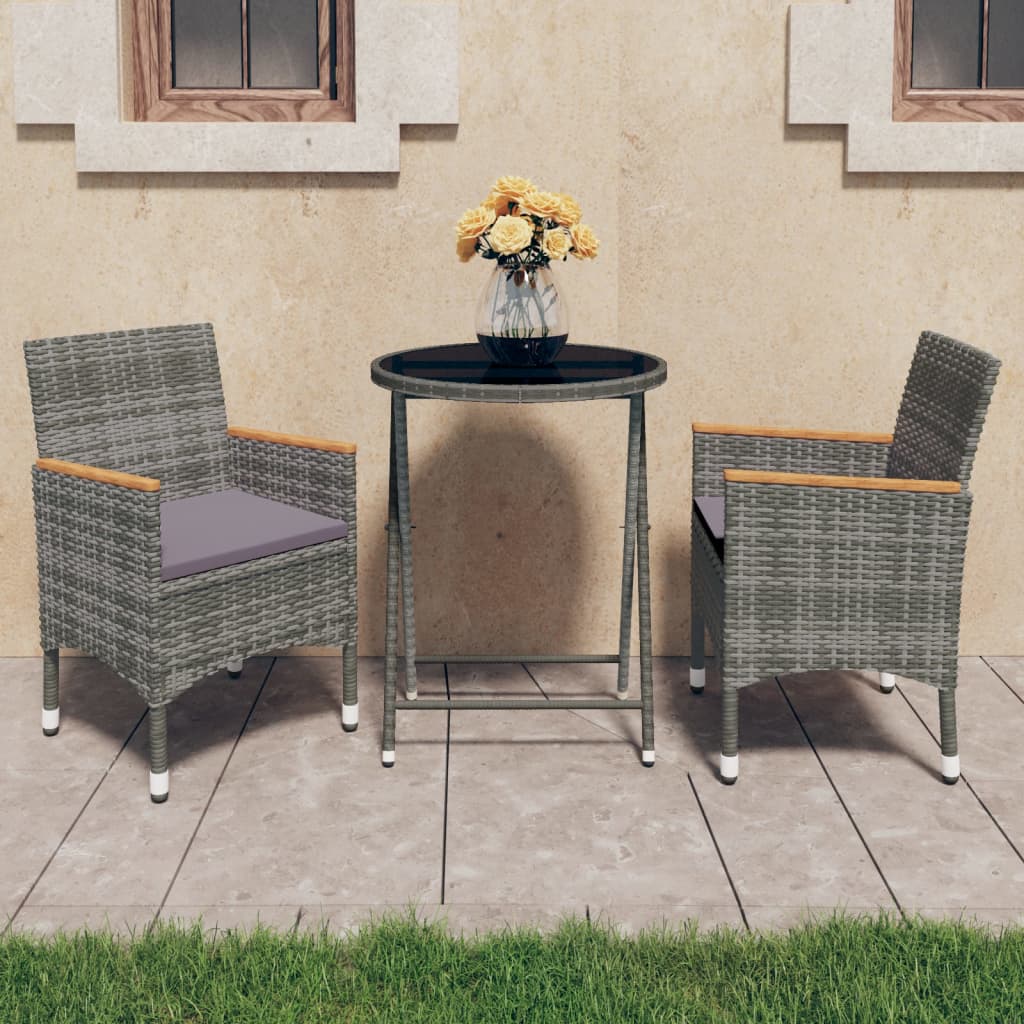 Set Mobilier Bistro Grădină 3 Piese Negru Poliratan Și Sticlă