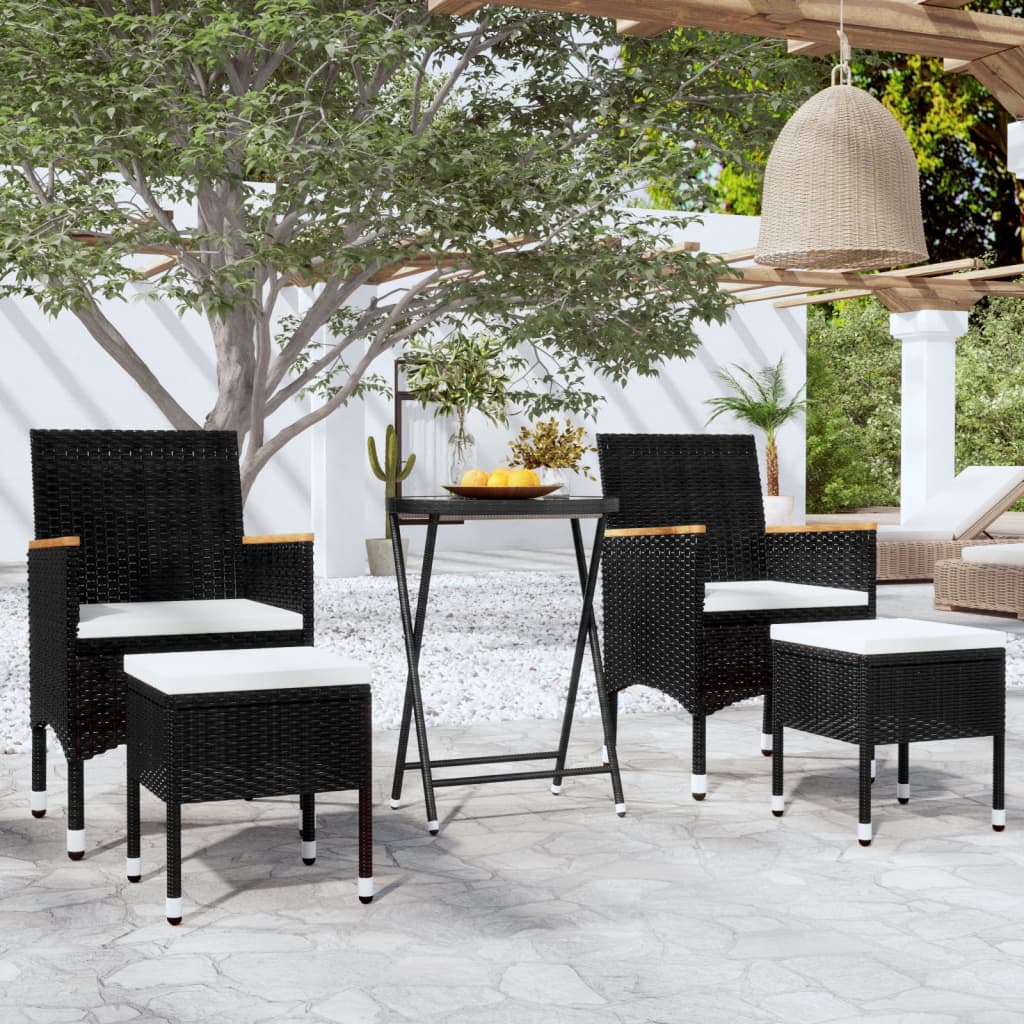 Set Mobilier Bistro Grădină 3 Piese Negru Poliratan Și Sticlă