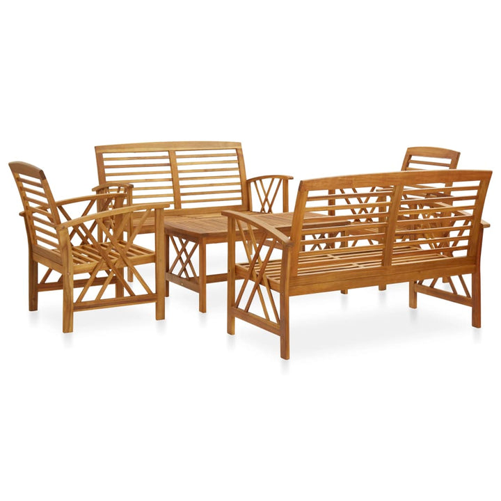 Set Mobilier Grădină Cu Perne, 5 Piese, Lemn Masiv De Acacia