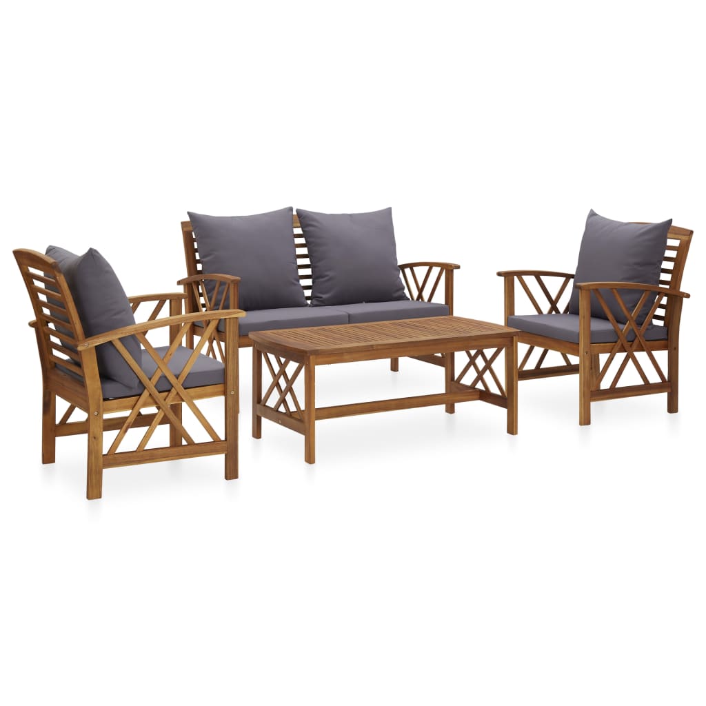 Set Mobilier Grădină Cu Perne, 5 Piese, Lemn Masiv De Acacia