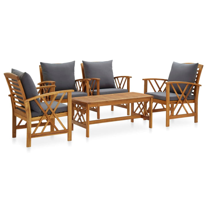 Set Mobilier Grădină Cu Perne, 5 Piese, Lemn Masiv De Acacia