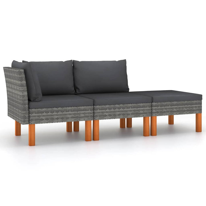 Set Mobilier Grădină, 3 Piese, Poliratan & Lemn Masiv Eucalipt