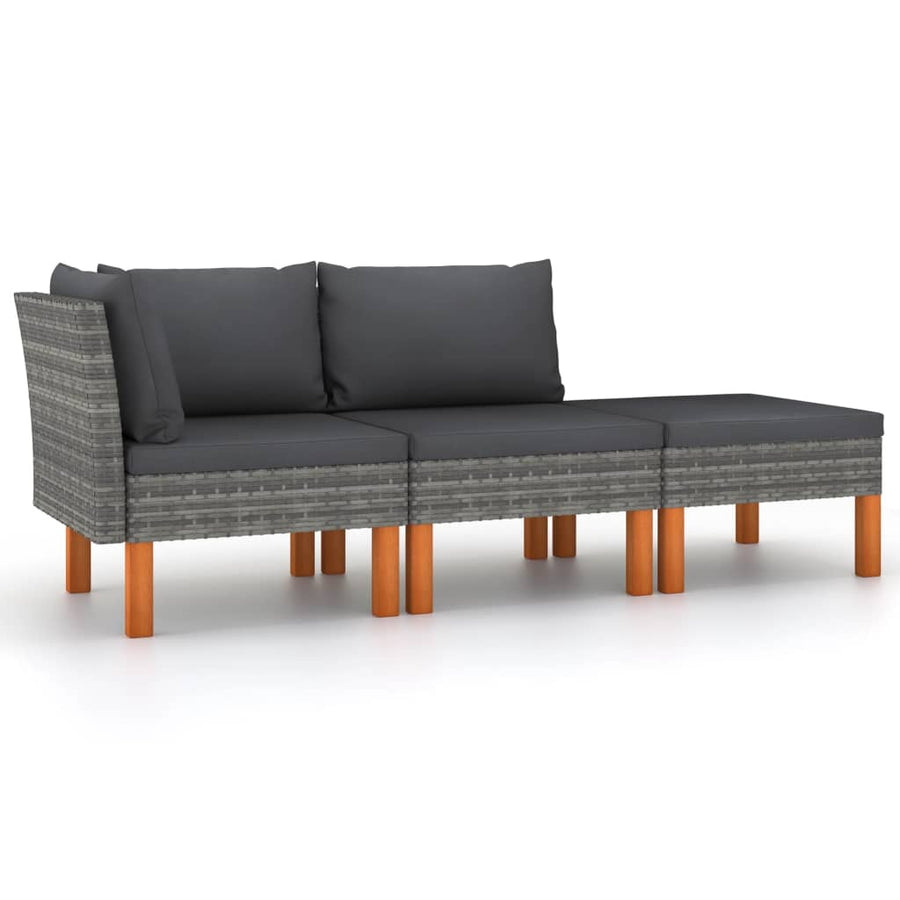 Set Mobilier Grădină, 3 Piese, Poliratan & Lemn Masiv Eucalipt