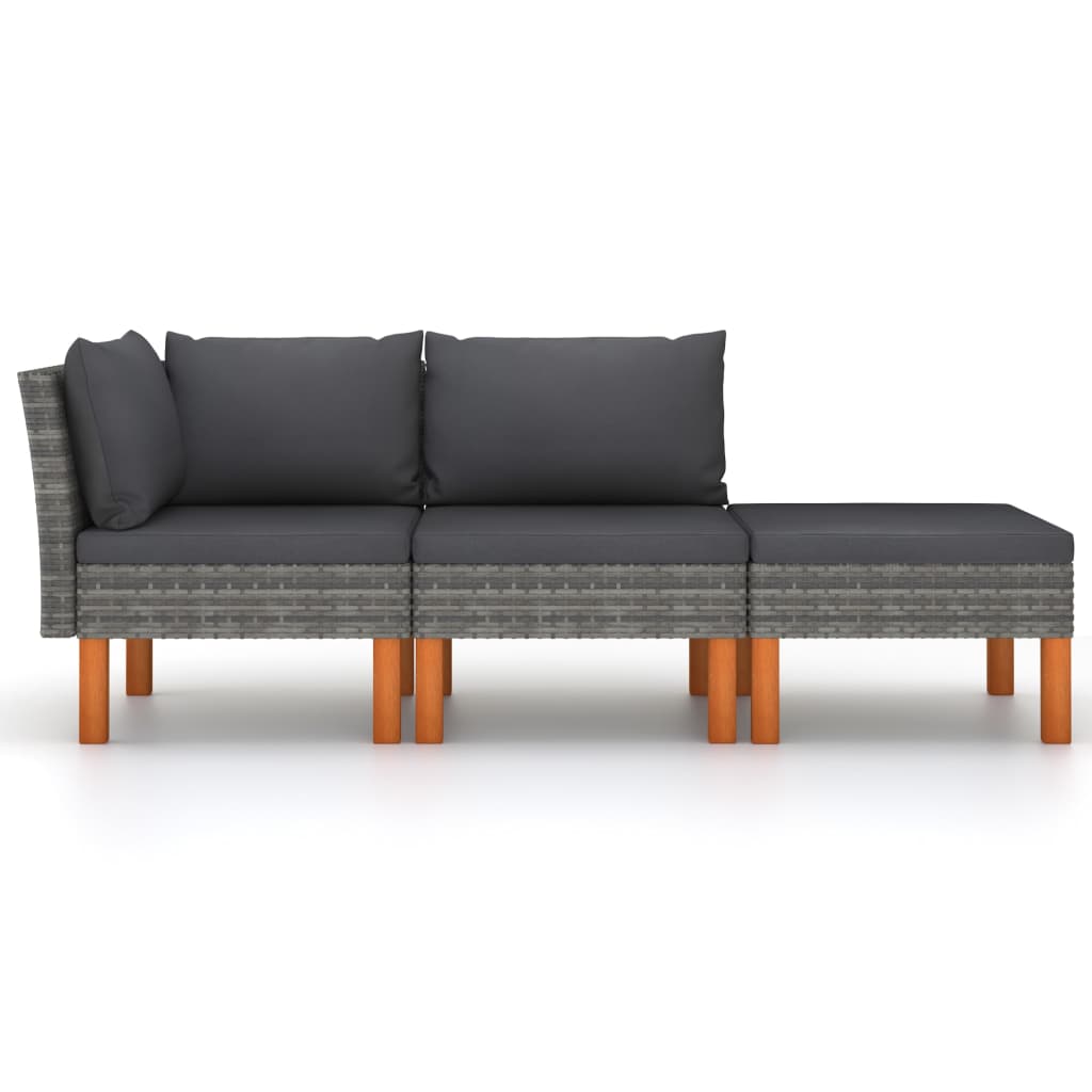 Set Mobilier Grădină, 3 Piese, Poliratan & Lemn Masiv Eucalipt