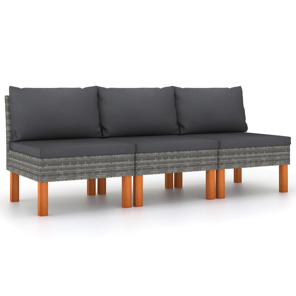 Set Mobilier Grădină, 3 Piese, Poliratan & Lemn Masiv Eucalipt