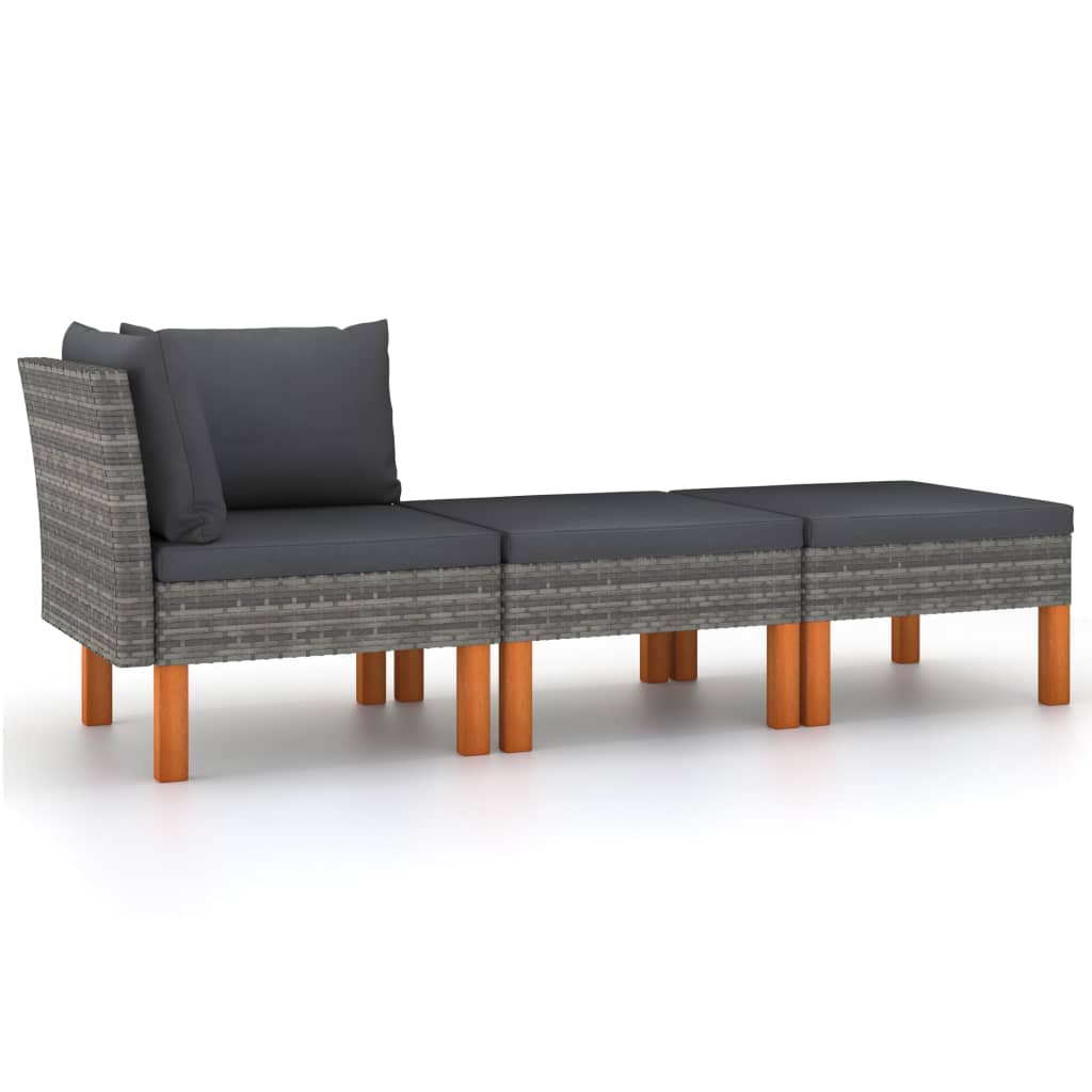 Set Mobilier Grădină, 3 Piese, Poliratan & Lemn Masiv Eucalipt