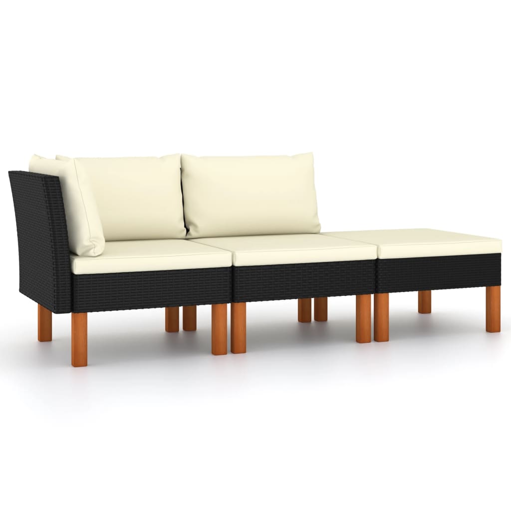 Set Mobilier Grădină, 3 Piese, Poliratan & Lemn Masiv Eucalipt