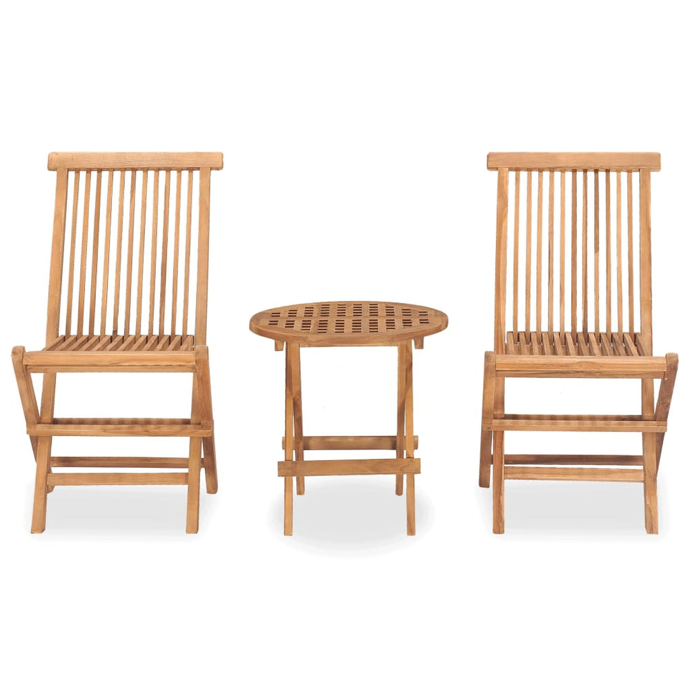 Set Mobilier De Exterior Pliabil, 3 Piese, Lemn Masiv Tec
