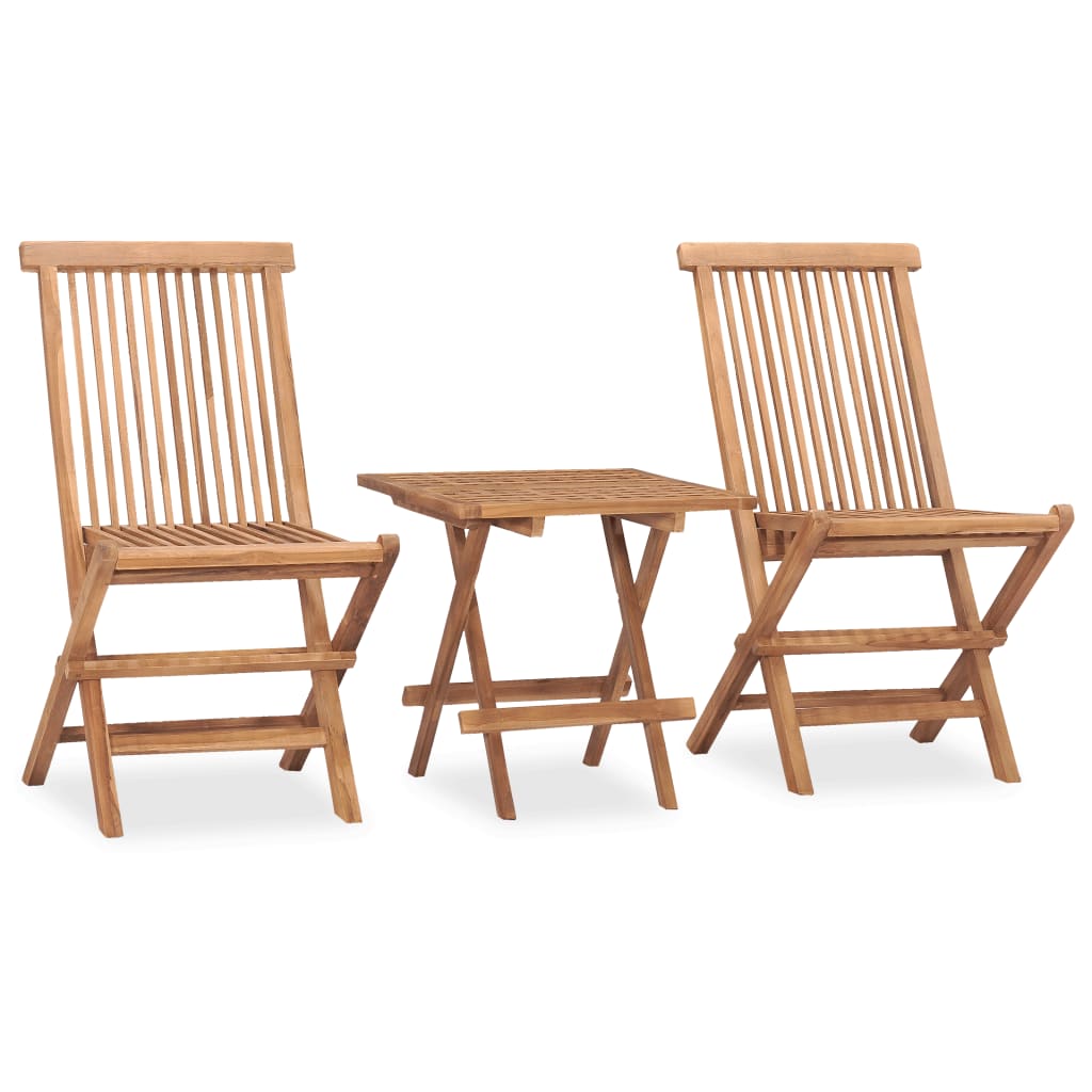 Set Mobilier De Exterior Pliabil, 3 Piese, Lemn Masiv Tec