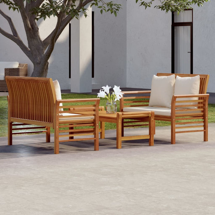 Set Mobilier De Grădină Cu Perne, 3 Piese, Lemn Masiv Acacia