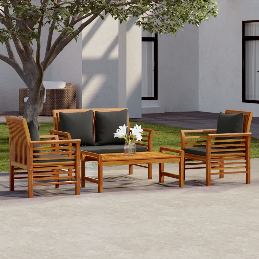 Set Mobilier De Grădină Cu Perne, 3 Piese, Lemn Masiv Acacia