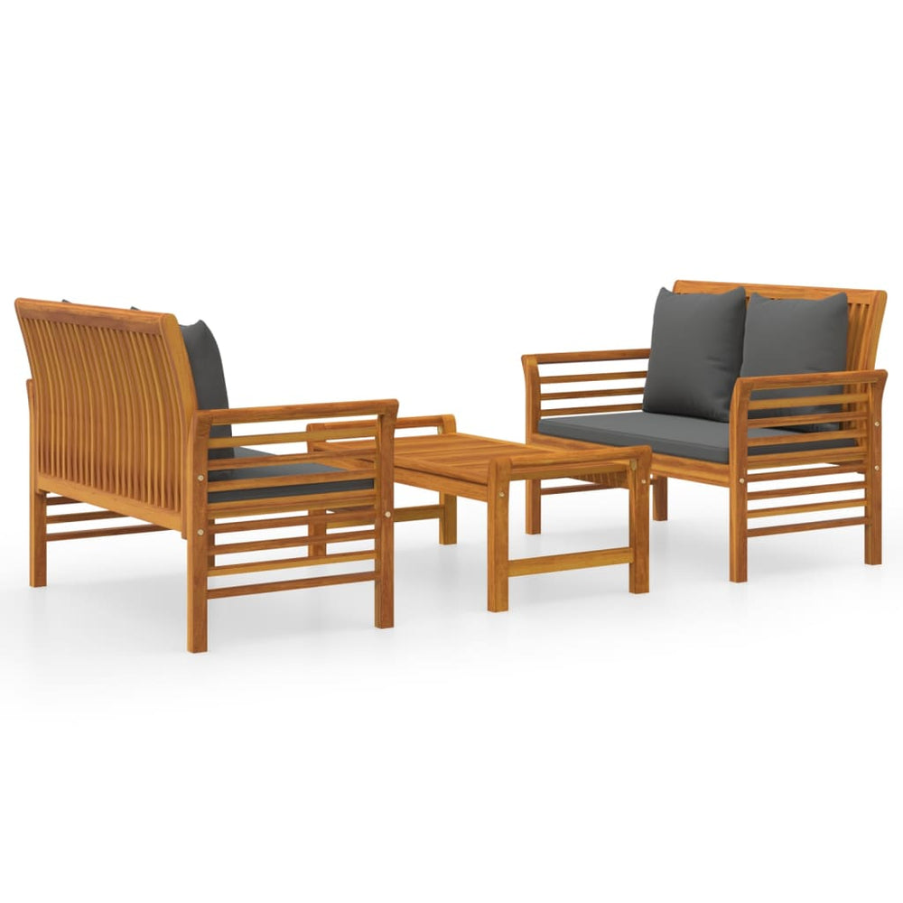 Set Mobilier De Grădină Cu Perne, 3 Piese, Lemn Masiv Acacia