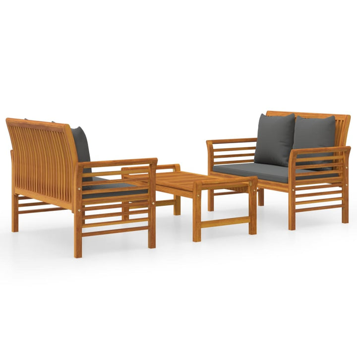 Set Mobilier De Grădină Cu Perne, 3 Piese, Lemn Masiv Acacia