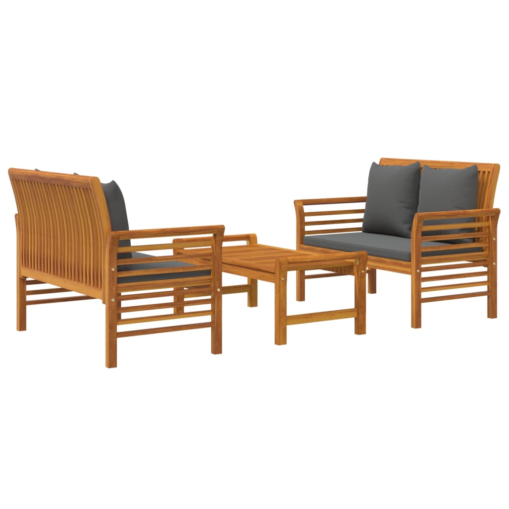 Set Mobilier De Grădină Cu Perne, 3 Piese, Lemn Masiv Acacia