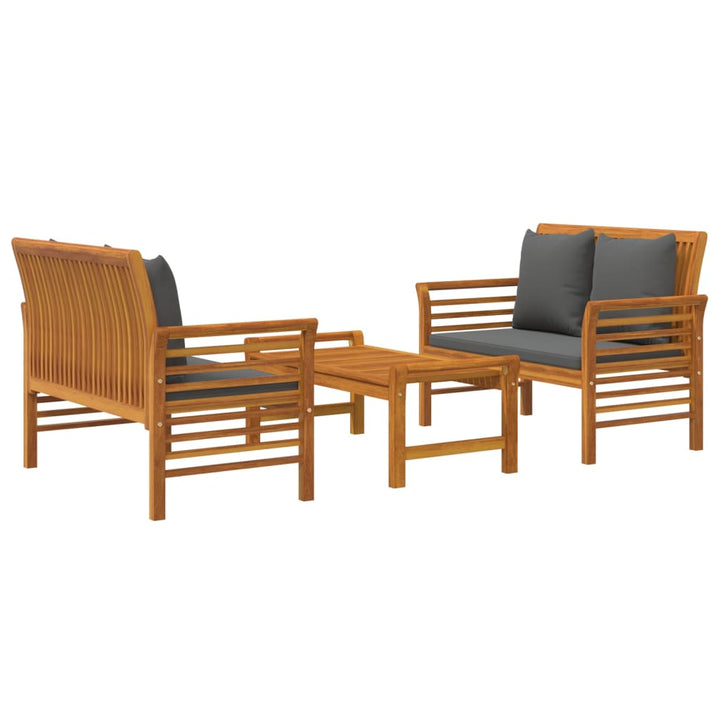 Set Mobilier De Grădină Cu Perne, 3 Piese, Lemn Masiv Acacia