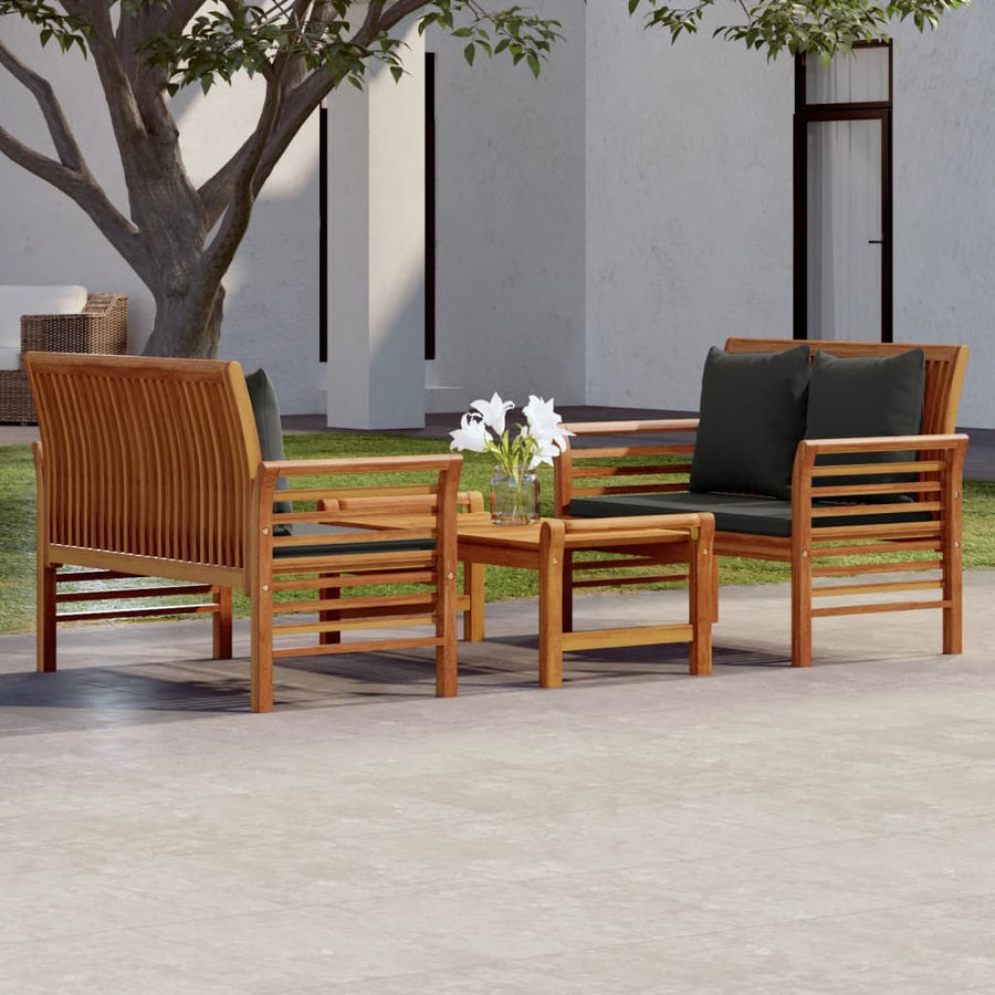 Set Mobilier De Grădină Cu Perne, 3 Piese, Lemn Masiv Acacia